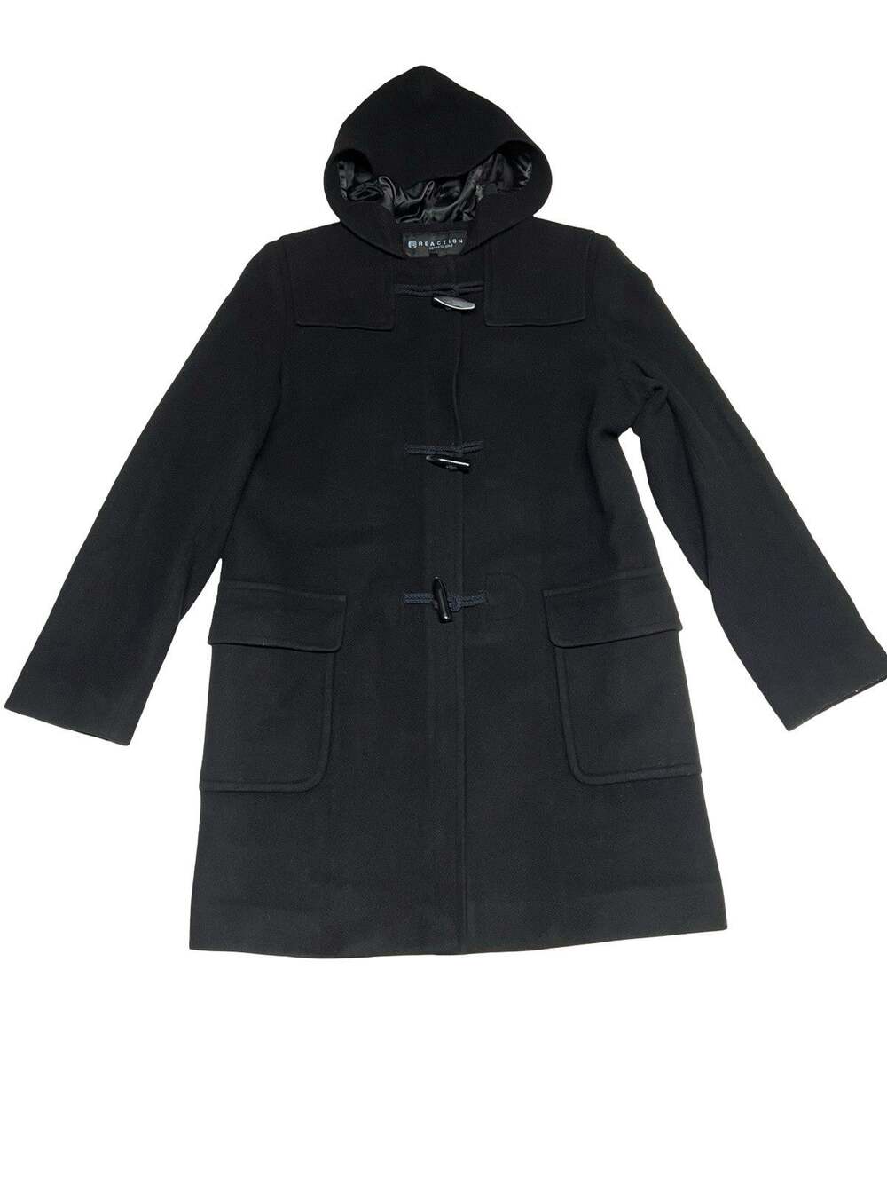Kenneth Cole Hooded Duffle Coat Toggle Closure Black Mid-Length Size 4 Womens
